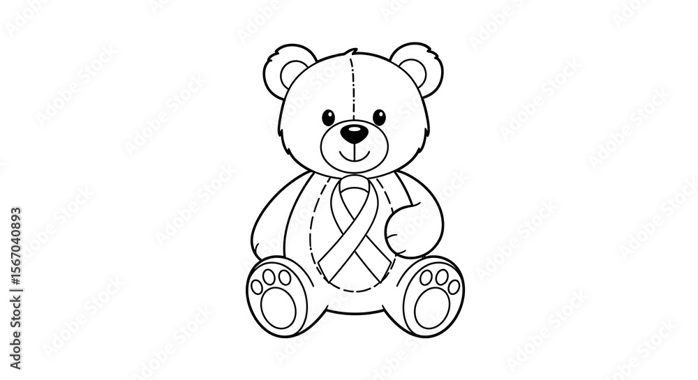 Naklejka premium Cute teddy bear with awareness ribbon outline isolated on transparent background