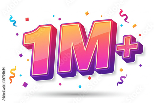 One Million Plus celebratory graphic with vibrant colors and confetti showers, perfect for social media milestones or achievement banners.