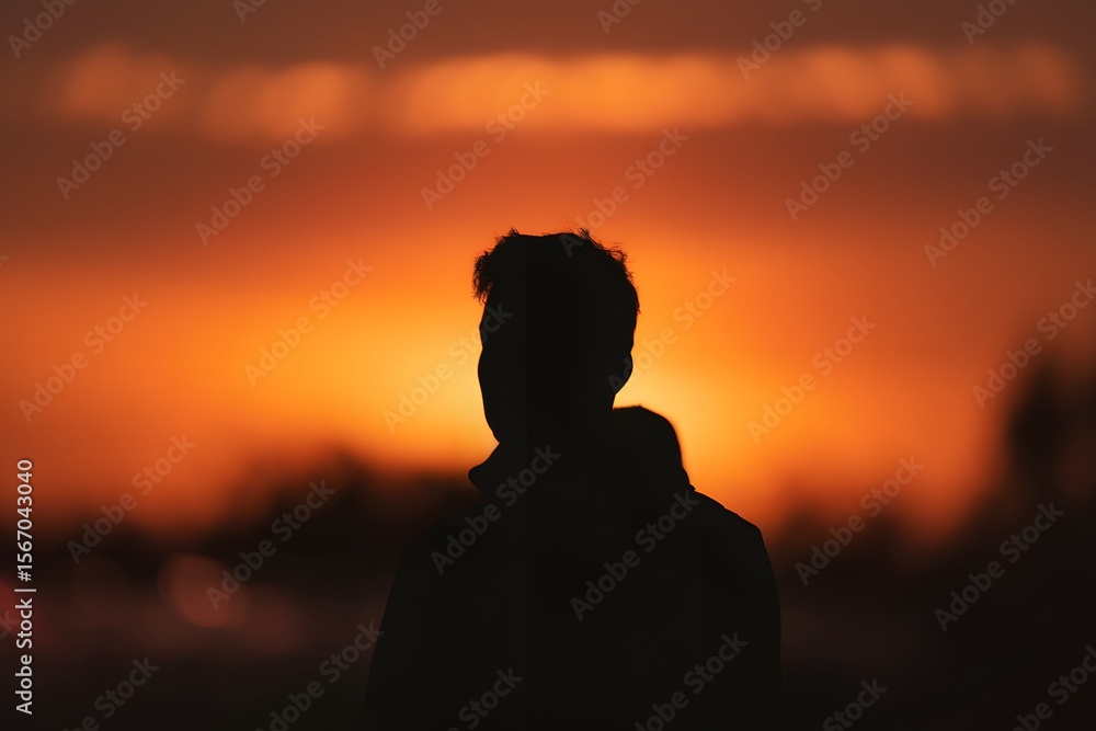 Silhouette of a Man Against a Fiery Sunset A Captivating Image Silhouette of a Man Against a Fiery Sunset A Captivating Image