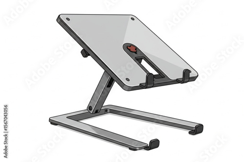 An adjustable laptop stand graphic offering ergonomic design with sleek silver finish, suitable for presentations and modern workspace concepts.