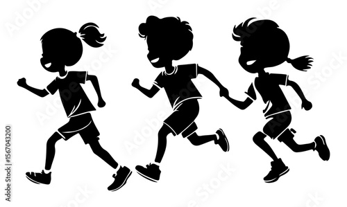 Running Kids Silhouette – Happy Children in Motion Vector Illustration