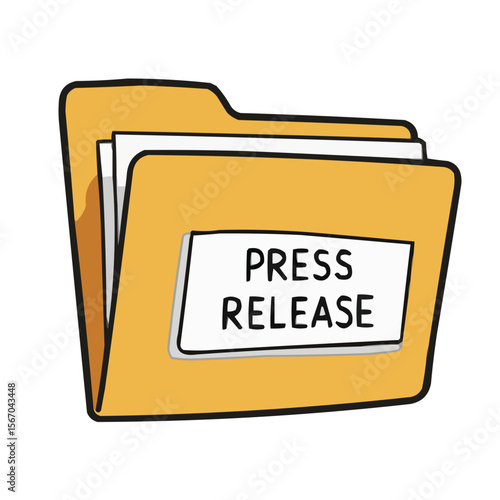 Press release folder with documents in yellow color style  