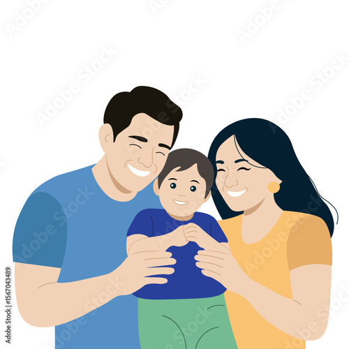 Happy family, flat style, minimalism, isolate on white