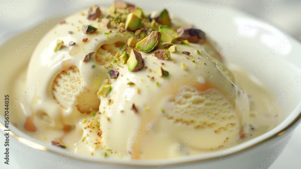 Creamy Vanilla Ice Cream With Pistachio Toppings In An Elegant Bowl Creamy Vanilla Ice Cream With Pistachio Toppings In An Elegant Bowl