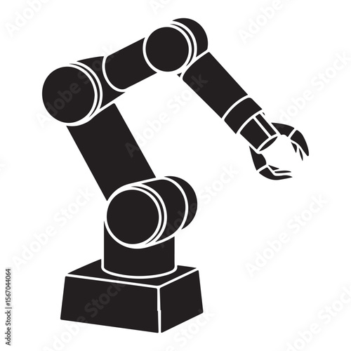 Silhouette of an industrial robotic arm with a gripper at the end of its manipulator arm