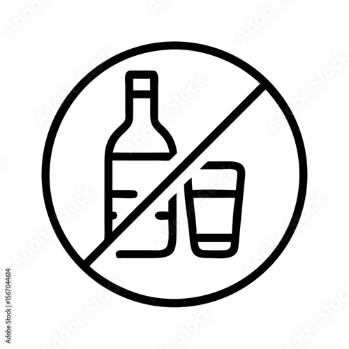 No alcohol symbol icon with bottle and glass crossed out  