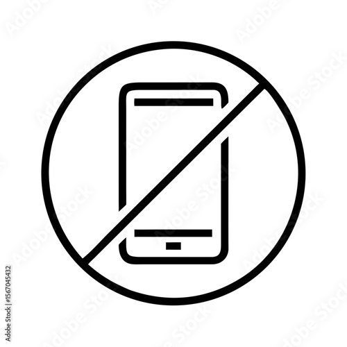 Smartphone prohibition symbol in minimal black line art  