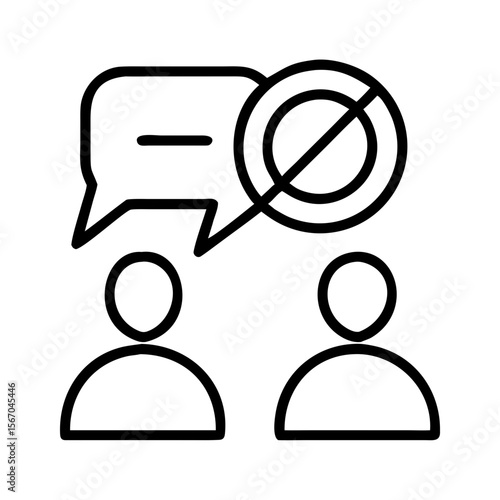 Two people with crossed-out speech bubble symbolizing no communication  