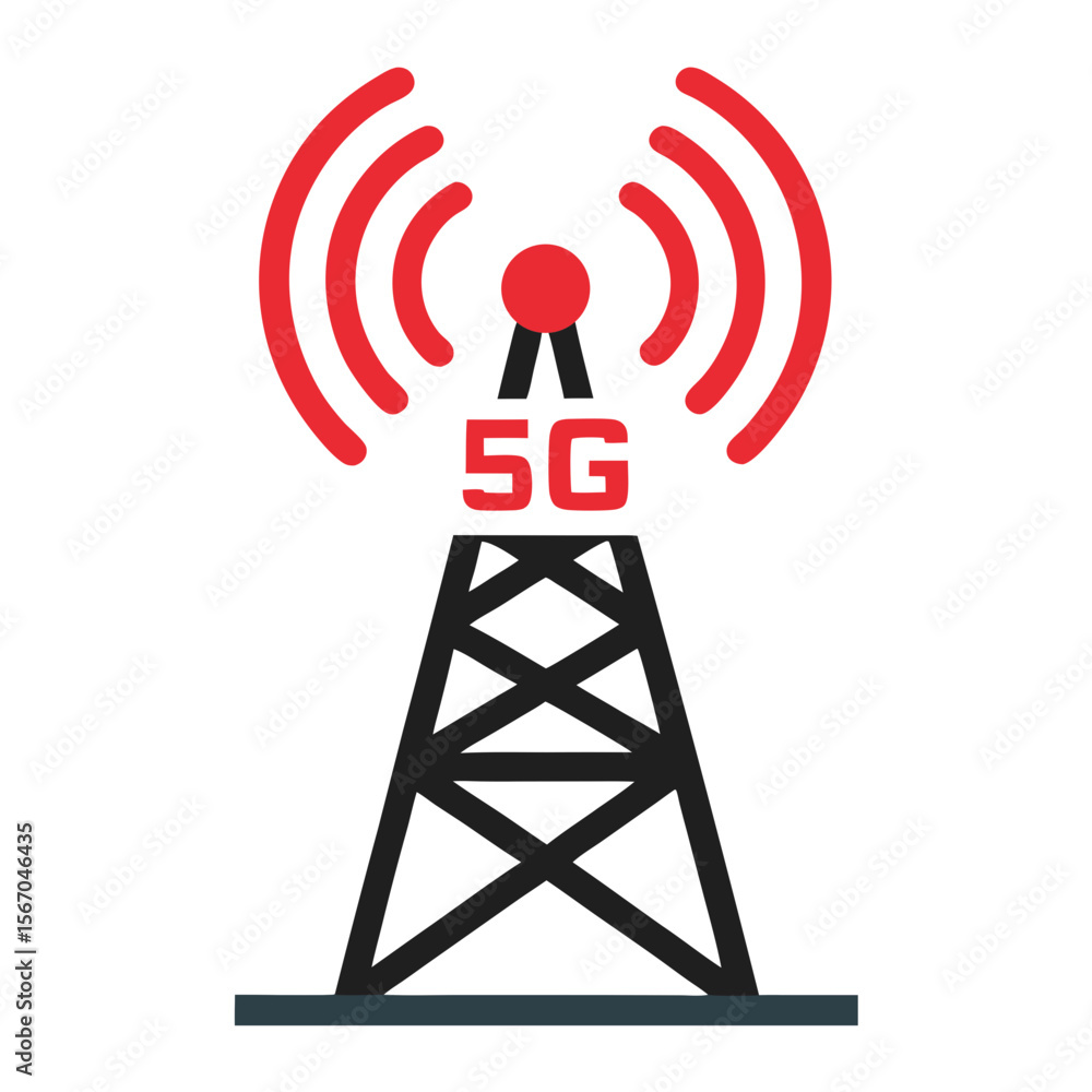 5g tower with signal waves white background. 5g tower with signal waves white background.