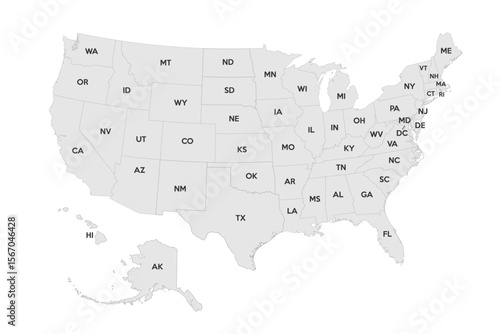 Map of the United States. Detailed map with names states of the USA with state borders. Vector illustration.