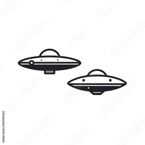 Two UFO icons with a minimalistic design on a light background
