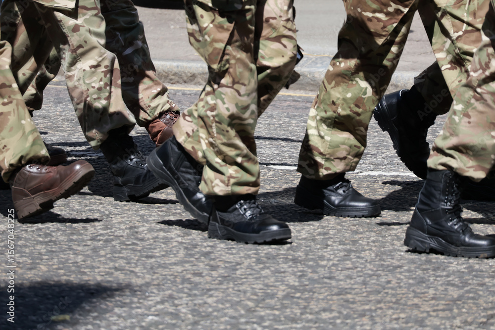 Military Personnel Marching: Legs and Uniform Detail Military Personnel Marching: Legs and Uniform Detail