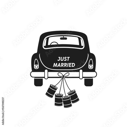 A "just married" car with cans tied to the back