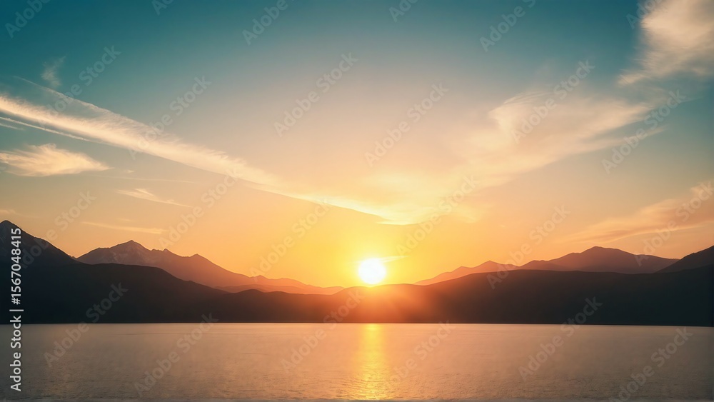 Serene Sunset Over Lake with Mountains Serene Sunset Over Lake with Mountains