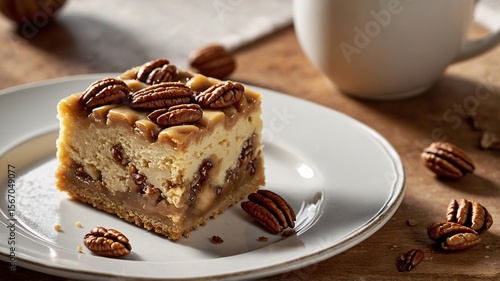 Wallpaper Mural Delicious pecan pie bar on a white plate, garnished with toasted pecans, perfect for dessert lovers. Torontodigital.ca