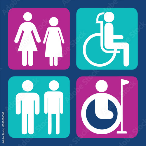 Blue background flat vector restroom signs