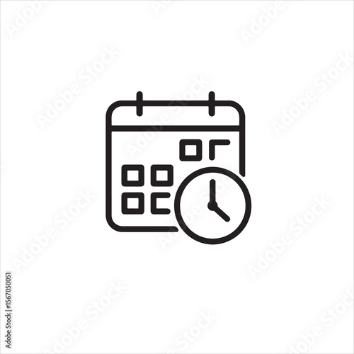 Schedule and Time Management Line Icon - Calendar with Clock Symbol for Planning, Appointments, and Deadlines