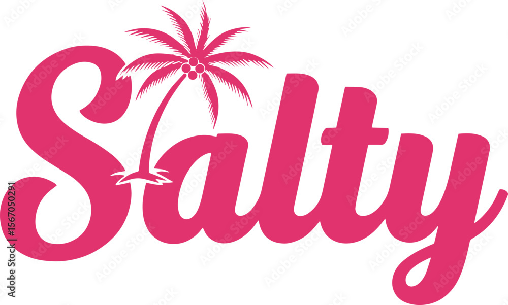 Trendy pink logo featuring a tropical palm tree for a Salty brand. Trendy pink logo featuring a tropical palm tree for a Salty brand.