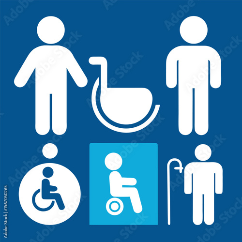 Minimalist toilet pictograms blue and white
