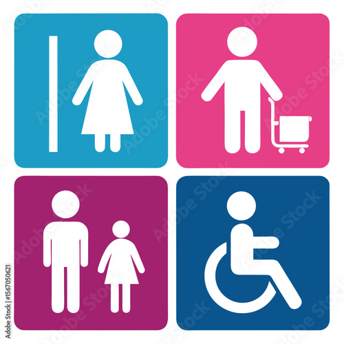 Washroom symbols with accessibility pictograms