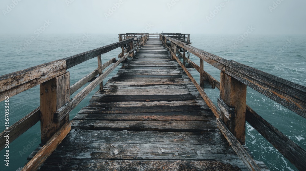 Fototapeta premium Wooden pier stretching into calm ocean, a serene escape into simplicity and peace 