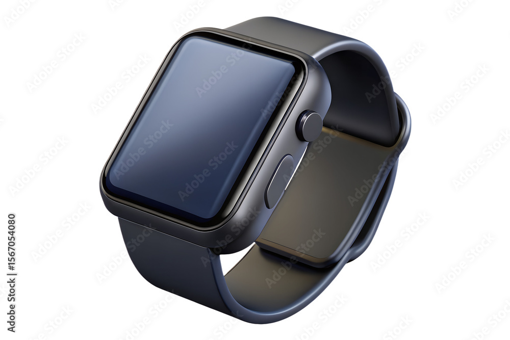 Modern smartwatch displaying sleek design against transparent background, wearable tech device showcasing its elegant curved form factor and smooth digital interface. Modern smartwatch displaying sleek design against transparent background, wearable tech device showcasing its elegant curved form factor and smooth digital interface.