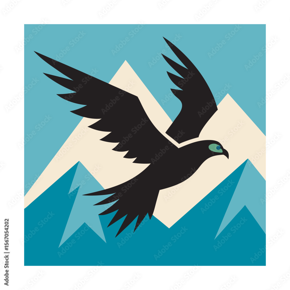 Obraz premium Falcon Soaring Above Mountain Range