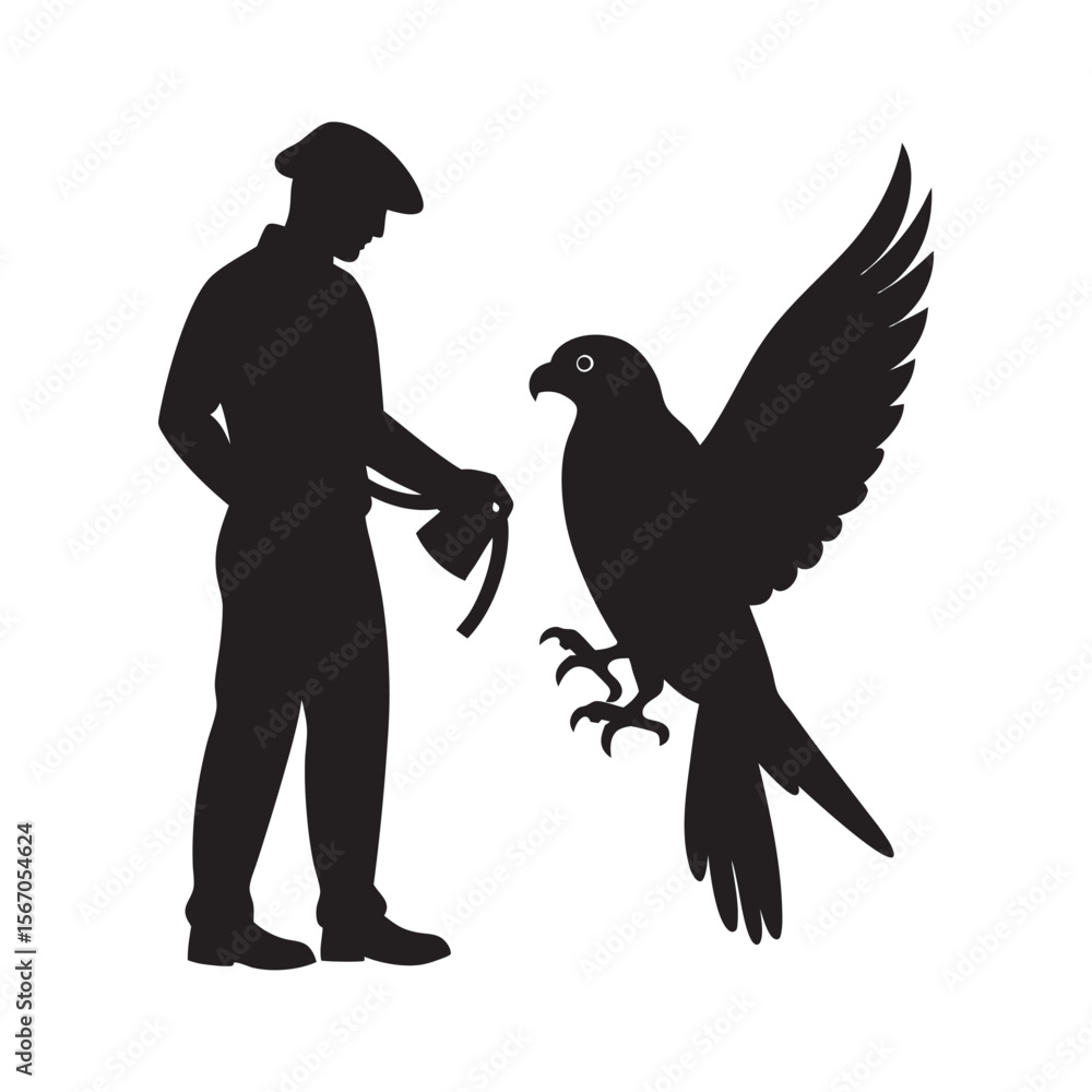 Obraz premium Falcon Handler Holding Bird Silhouette