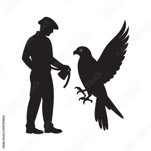 Falcon Handler Holding Bird Silhouette