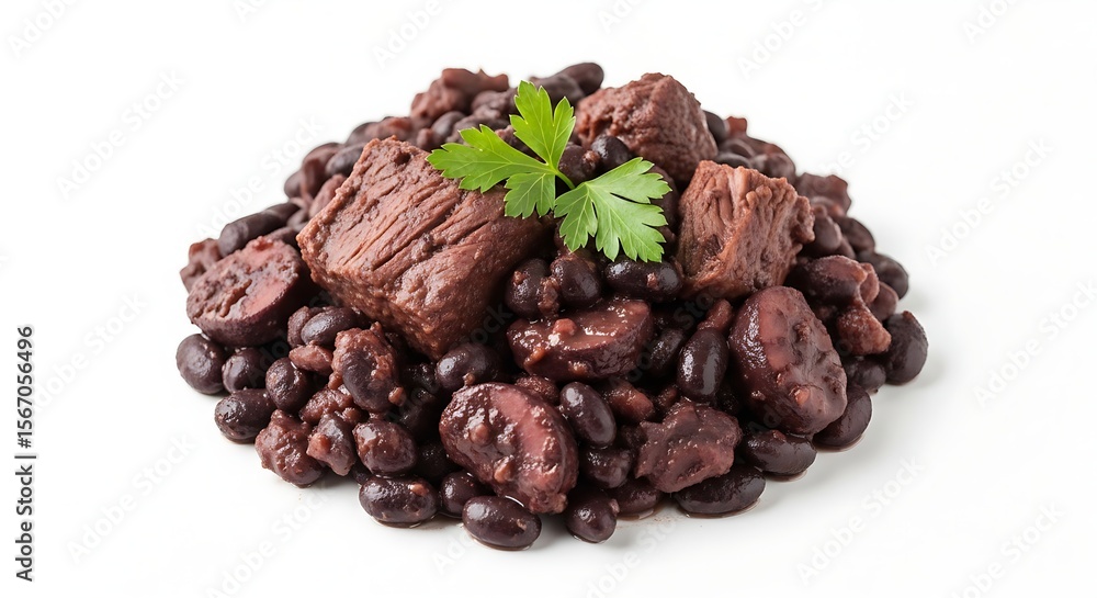 Obraz premium Delicious Feijoada Brazilian Black Bean Stew with Pork Isolated on White Background