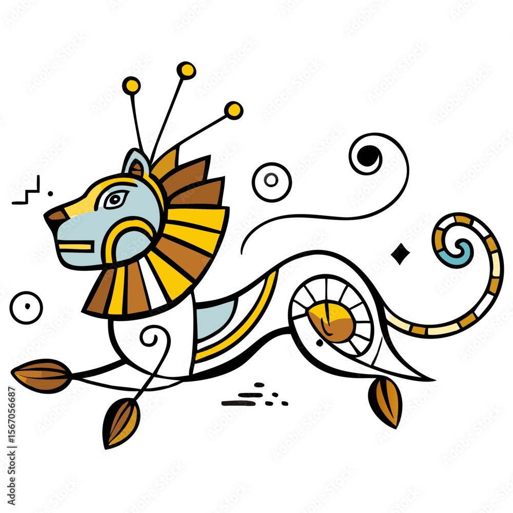 Fototapeta premium Abstract illustration of zodiac sign Leo with decorative elements in beautiful design on transparent background