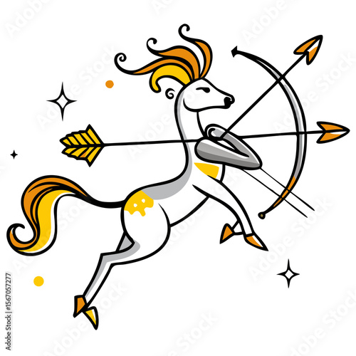 Sagittarius centaur illustration drawing with bow and arrows on transparent background 