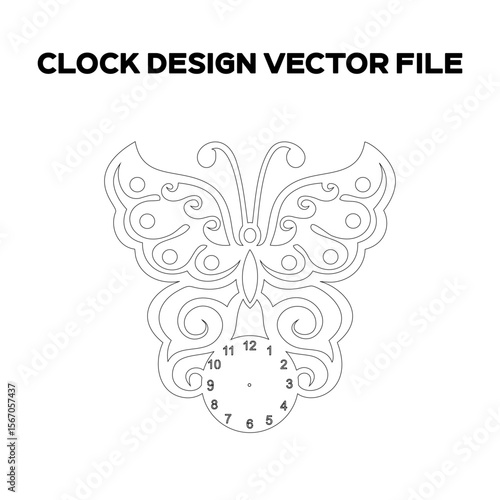 Butterfly Clock Design. Clock Time Concept Design. Editable EPS file.