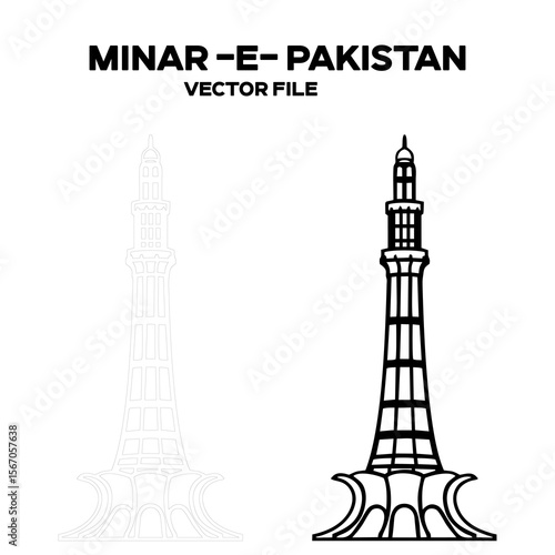 Minar-e-Pakistan Famous Building of Pakistan Sketch Design. Editable EPS file.