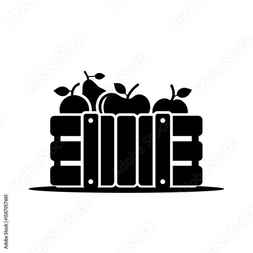 Silhouette of delivery crate with fruit icon, seasonal harvest symbol, agriculture