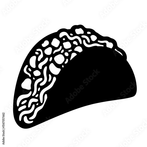 Silhouette of ramen taco shell, cross-cuisine fusion concept on white background