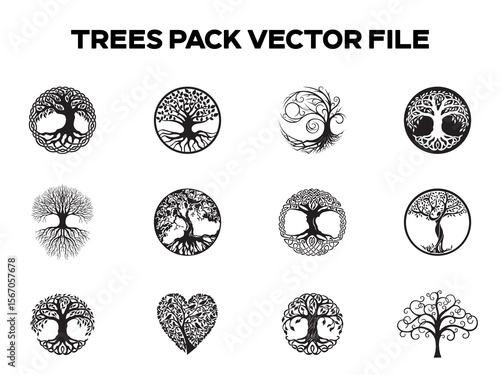 Trees Designs Pack. Different trees designs. Editable EPS file.