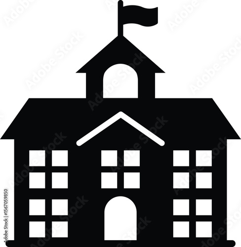 School building with flag icon , vector illustration . 