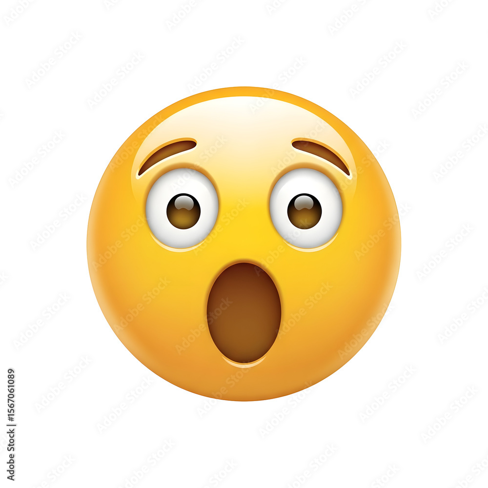 Fototapeta premium Surprised Yellow Emoticon Face Isolated On Transparent Background