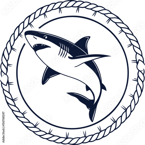 Ocean Predator Majestic Shark Illustration in Nautical Rope Frame