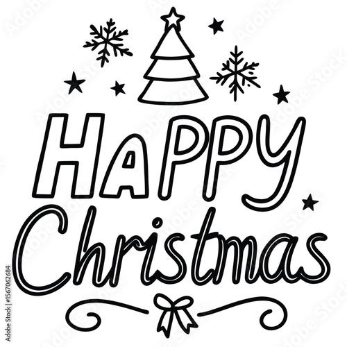 Happy new year greeting card design with a colorful Merry Christmas text illustration, a symbol of holiday celebration