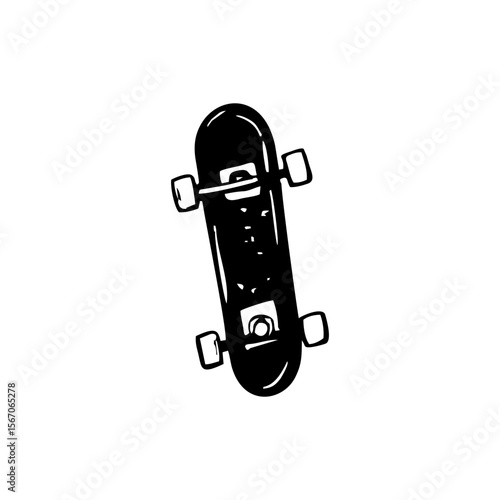 Hand-drawn black skateboard doodle icon in grunge sketch style, isolated on transparent background. Perfect for youth fashion, skate culture branding, or urban lifestyle design elements