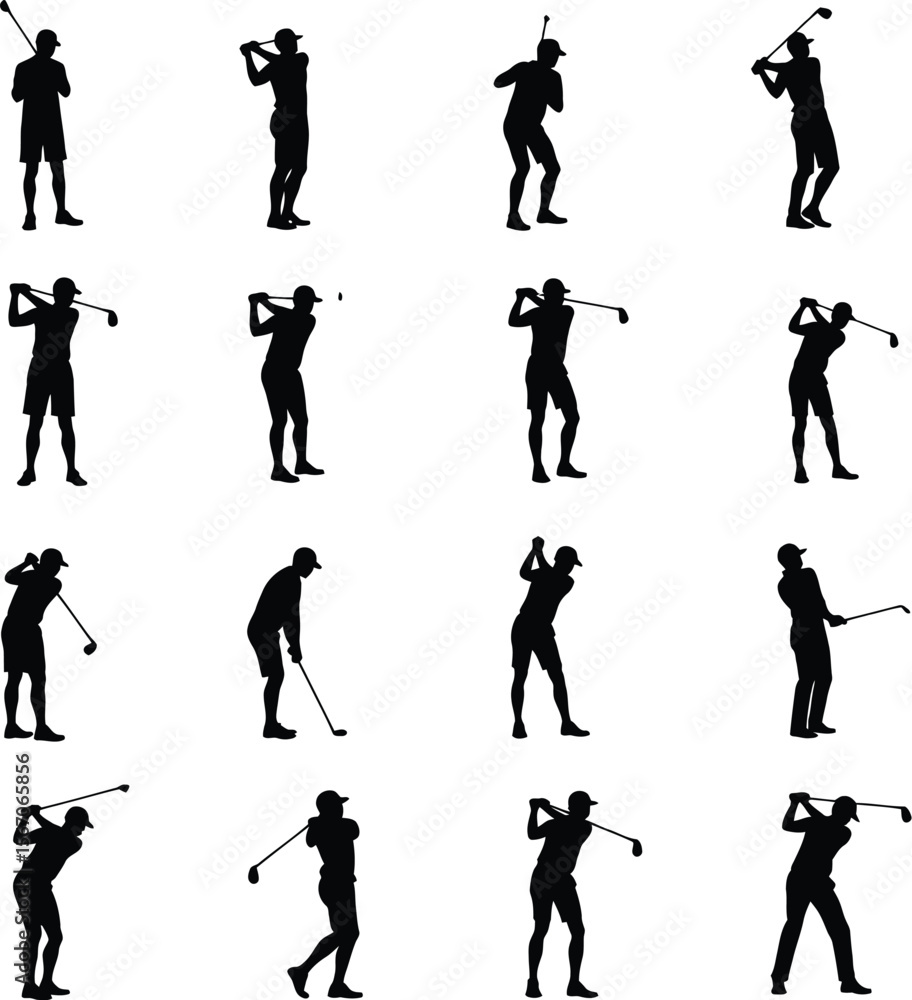 Obraz premium Golf player silhouettes action shots diverse poses