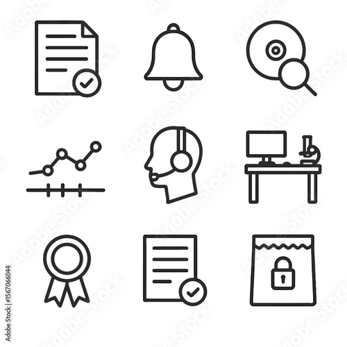 Incident Response Icons. Outline icon set of incident response and forensics certification: incident response plan document, alert