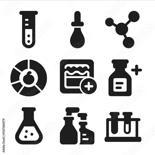 Artificial Flavor Icons. Solid, filled icons set of artificial flavor and enhancement: test tube, flavor