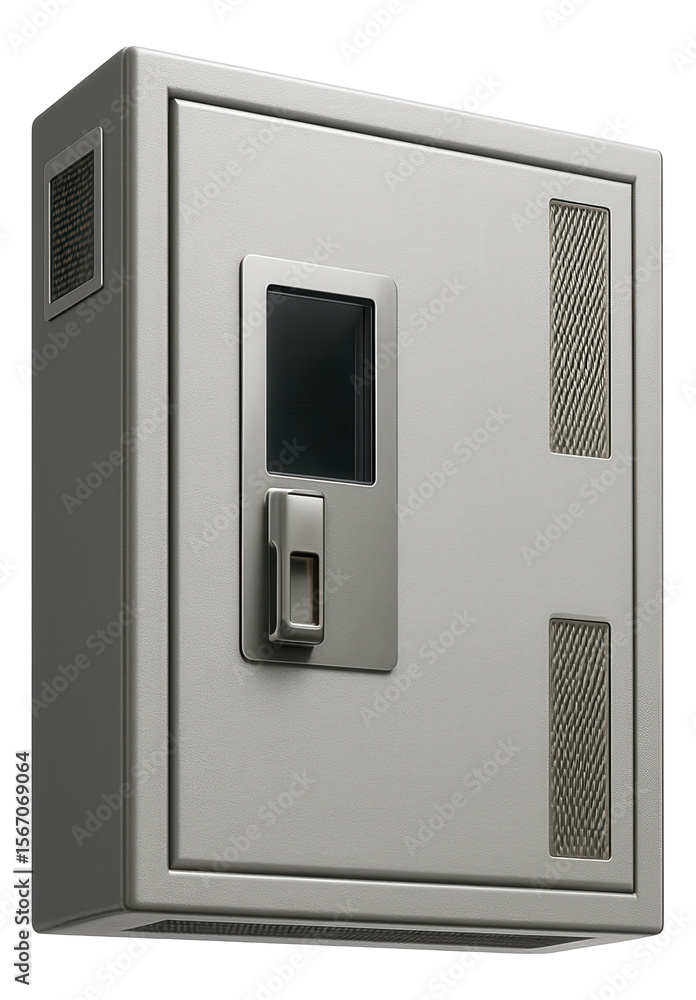 Fototapeta premium Fire-resistant electrical panel enclosure for a high-rise apartment, ensuring added safety in case of electrical faults.