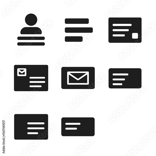 Address Icon Grid. Solid, Filled icon set of address formatting: recipient name line, street address, city line, state/province,