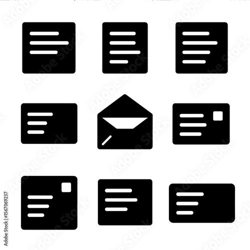 Address Icon Grid. Solid, Filled icon set of address formatting: recipient name line, street address, city line, state/province,