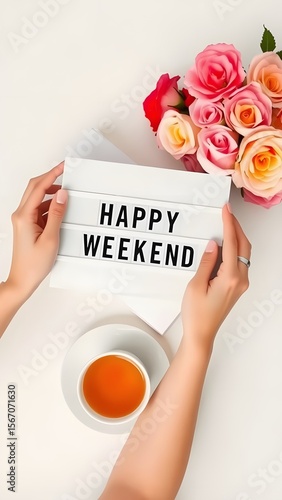 Happy Weekend Relaxation, Flowers, and Tea – A Peaceful Scene