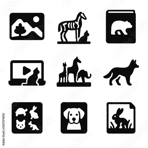 Clay Animal Icon Collection. Solid, filled icons set of inspiration and references for clay animals: nature